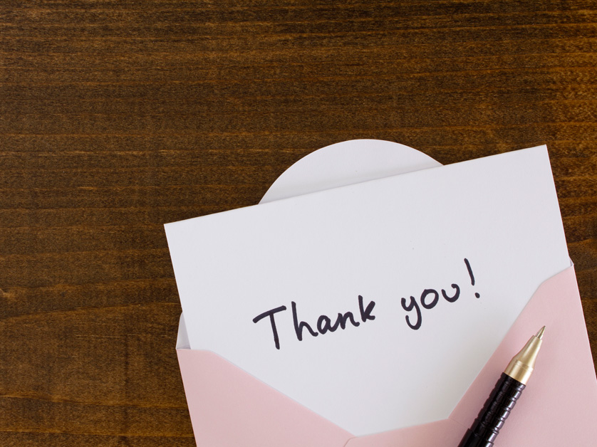 thank you note writing on card