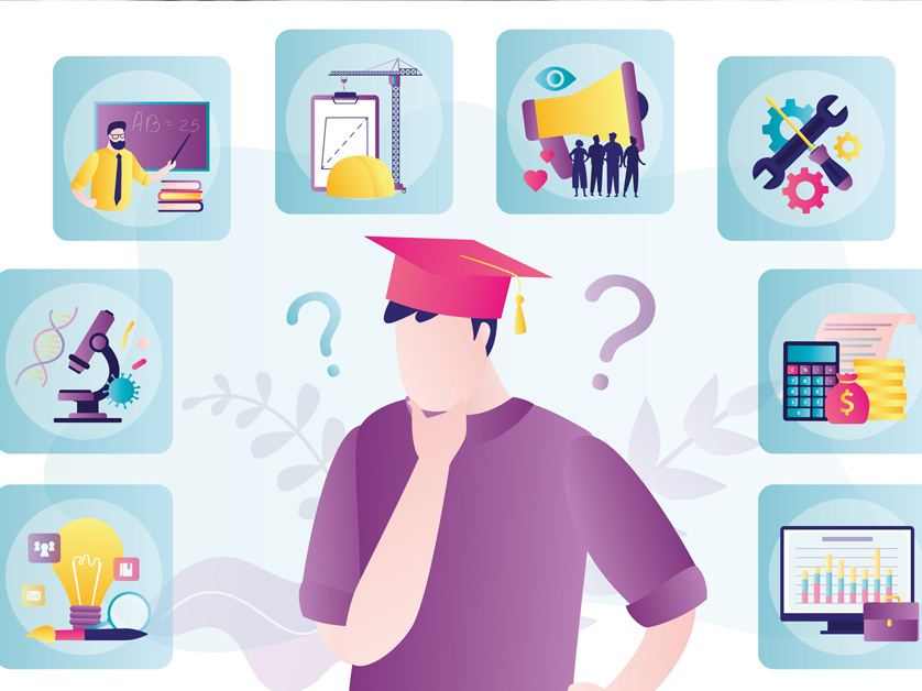 graphic of a graduate deciding careers