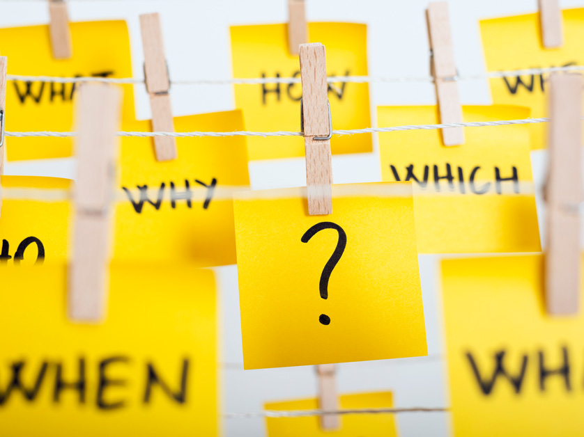 hanging papers saying who what where when why how