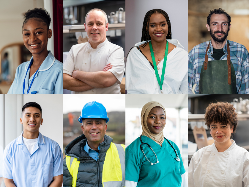blocks of diverse people in diverse work outfits