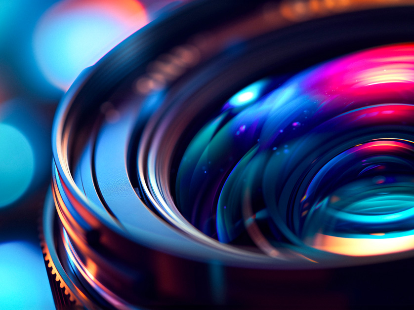 camera lens on ombre background