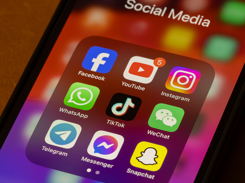 social media icons on phone screen