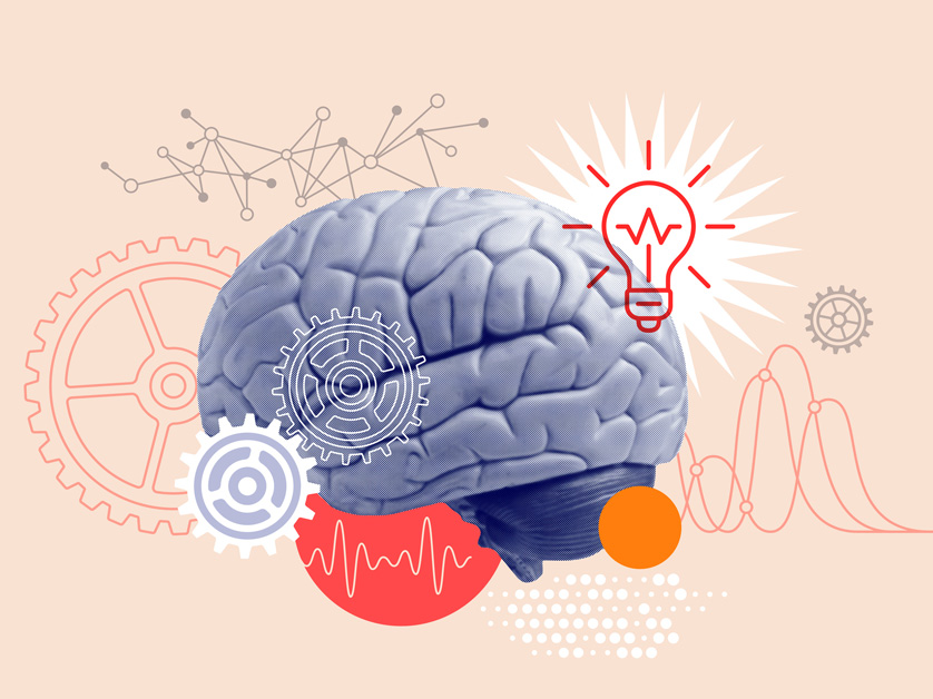 brain thinking concept with wheels and cogs