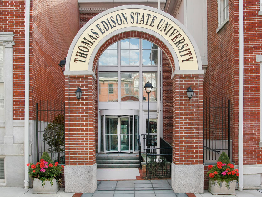 The main brick archway entrance to Thomas Edison State University