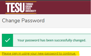 A screenshot highlighting the "Please sign in using your new password to continue" link.