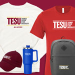 An assortment of Thomas Edison State University branded apparel.